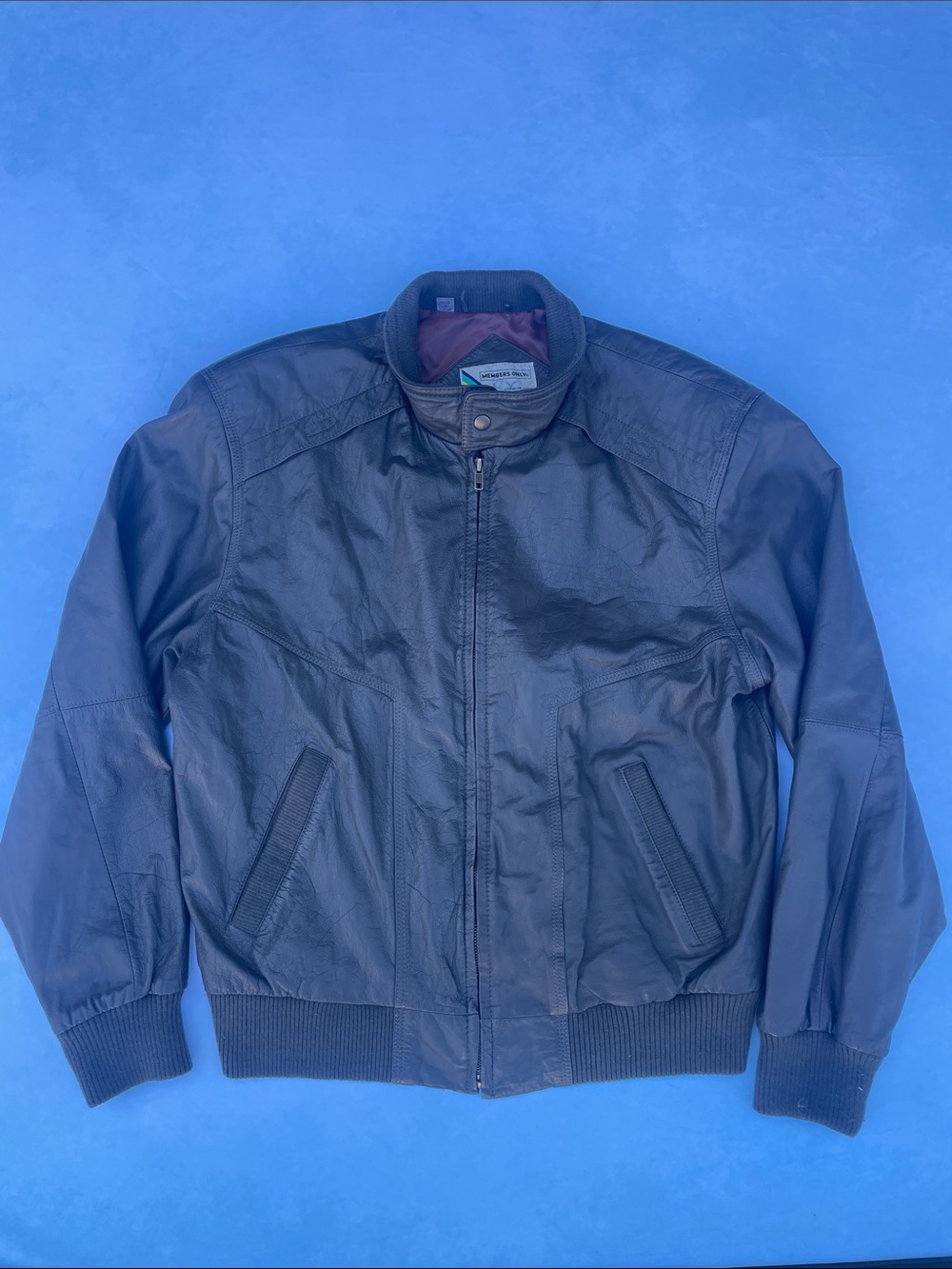 Members Only Rare Grey Leather Bomber Jacket 80’s Vintage